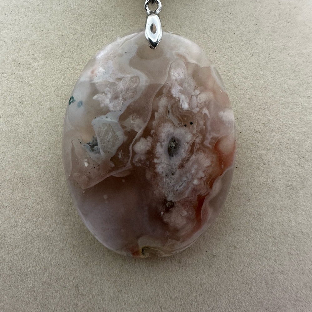 Oval Flower Agate Pendant on Satin Rope - Picture 4 of 11